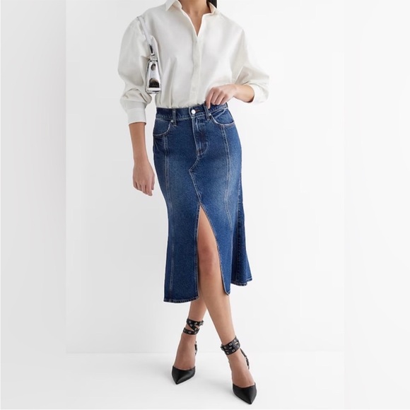 Express Dresses & Skirts - Express Denim Midi Skirt with Front Slit